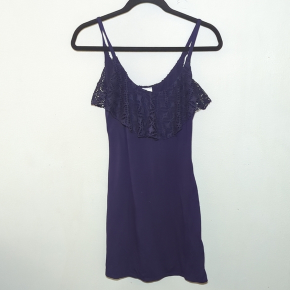 Xhileration Purple Sundress Spaghetti Strap w Lace Ruffle Collar Junior's Size S - Picture 1 of 4
